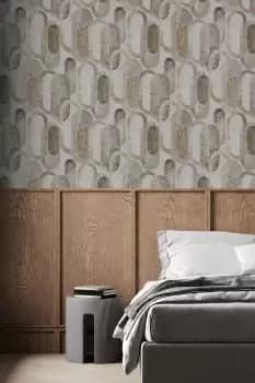 Image of Sublime Oval Shapes Sand Gold/Grey Greometric Wallpaper