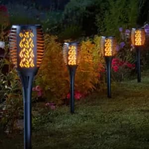 Image of Smart Solar LED Cool Flame Compact Torch Stake Light 4-Pack Warm White Black