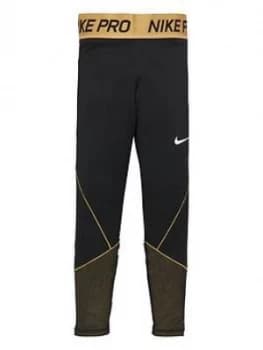 Image of Nike Girls Pro Warm Tights - Black/White, Size XS, Women