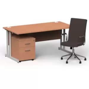 Image of Impulse 1600/800 Silver Cant Desk Beech + 2 Dr Mobile Ped & Ezra Brown