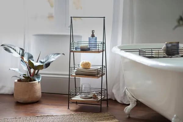 Image of Nkuku Indore Mango Wood Caddy Storage & Hanging Accessories Aged Brass