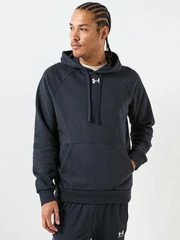 Image of Under Armour Mens Rival Cotton Blend Fleece Logo Hoodie M - Chest 38-40' (96.5-101.5cm) Black/Wham 1379757-001-M