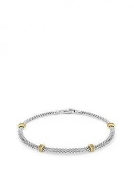 Image of Simply Silver Sterling Silver 925 Cubic Zirconia 2-Tone Mesh Station Bracelet