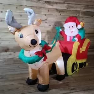 Image of 3.5ft (103cm) LED Christmas Inflatables Santa's Sleigh & Reindeer Decorations