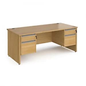 Image of Dams International Straight Desk with Oak Coloured MFC Top and Silver Frame Panel Legs and 2 x 2 Lockable Drawer Pedestals Contract 25 1800 x 800 x 72