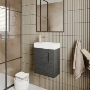 Image of Vault Wall Hung 1-Door Vanity Unit with Basin 400mm Wide - Charcoal Black Woodgrain - Nuie