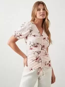 Image of Dorothy Perkins Ruched Front Drawstring Top - Blush, Pink, Size L, Women