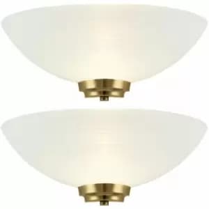Image of Loops - 2 pack Dimmable LED Wall Light Antique Brass White Pattern Glass Shade Dome Lamp