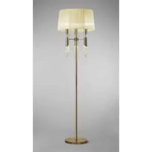 Image of Floor lamp Tiffany 3+3 bulbs E27+G9, antique brass with cream lampshade & transaparent crystal