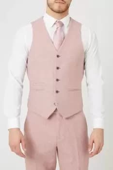 Image of Mens Slim Fit Pink Tweed Suit Waistcoat