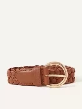 Image of Accessorize Leather Plait Belt, Brown Size M Women