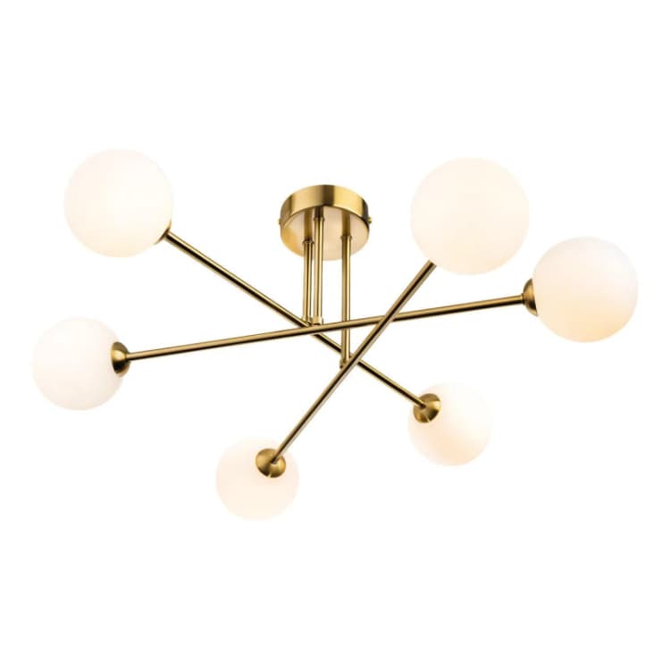Image of Firstlight Lando 6-Light Semi-Flush Ceiling Light Opal in Brushed Brass
