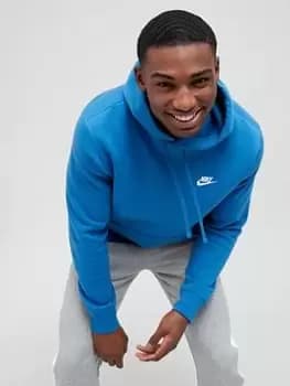 Image of Nike Nsw Club Fleece Hoody, Dk Marina Blue/Dk Marina Blue/White, Male, Hoodies, BV2654-407