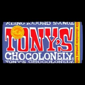 Image of Tony's Chocolonely Fairtrade Dark Milk Chocolate Pretzel Toffee 42% 180g Chocolate Bar