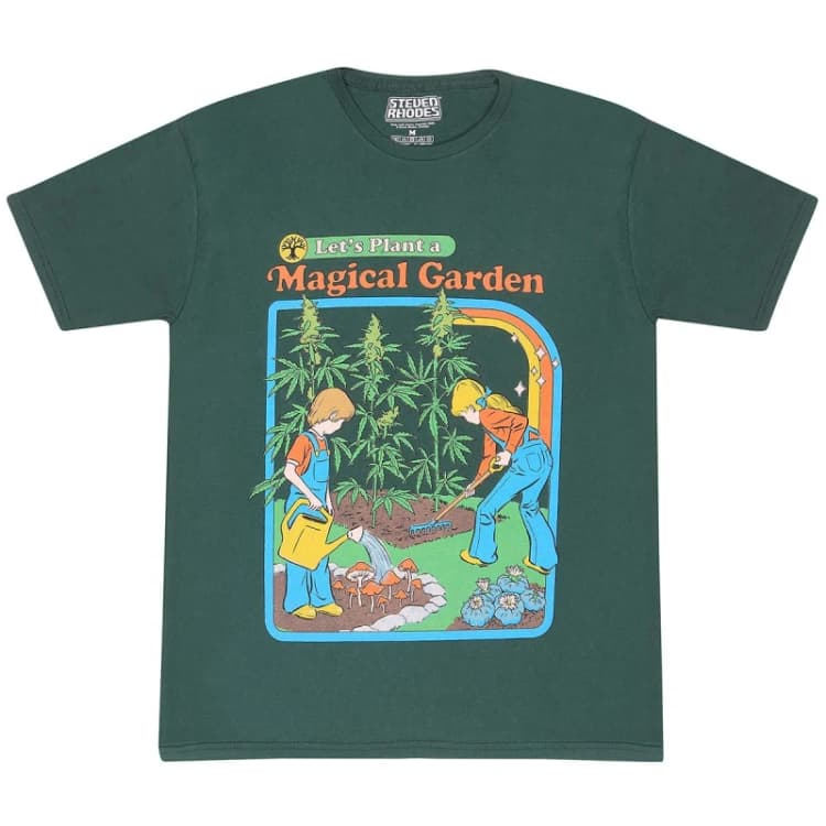 Image of Steven Rhodes Mens Let's Plant A Magical Garden T-Shirt in Green Size: XL Green Male XL