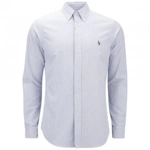 Image of Polo Ralph Lauren Mens Slim Fit Stripe Oxford Shirt - Blue/White - L - Blue