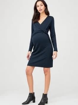 Image of Mama-Licious Maternity Wrap Belt Dress - Navy