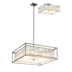 Image of Argyle Fixed Ceiling Pendant, Semi Ceiling Lamp, 12 Light E14, Pewter, Clear, Grain Glass