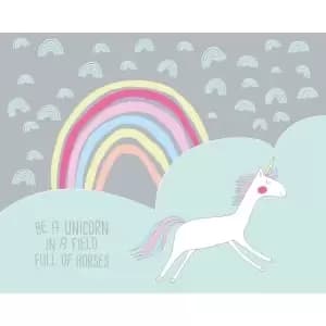 Image of Origin Murals Rainbow Unicorn Mint & Grey Wall Mural - 3.5m x 2.8m