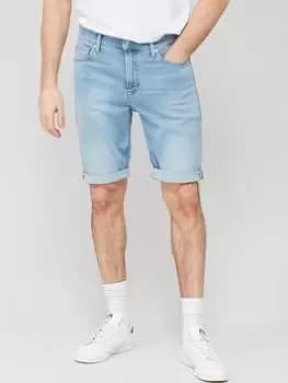 Image of Calvin Klein Jeans Slim Denim Shorts - Blue , Light Wash, Size 30, Men
