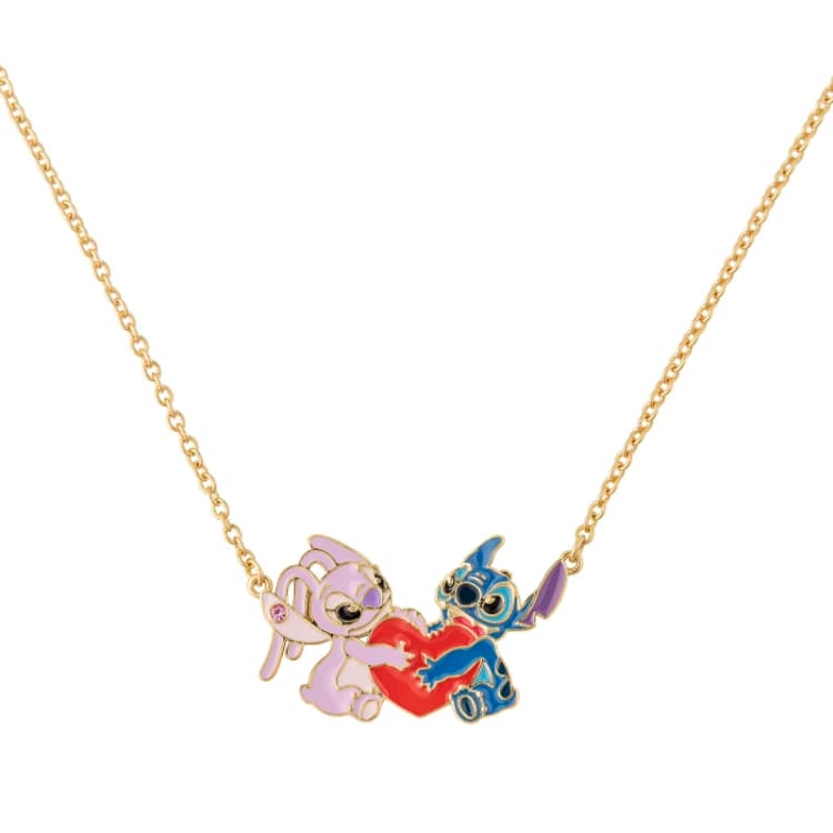 Image of Disney Stitch & Angel Gold Plated Heart Pendant Necklace