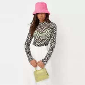 Image of Missguided Optical Checked Bodysuit - Black