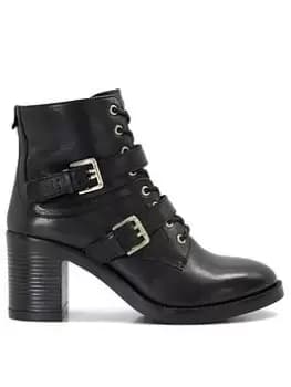 Image of Dune London Passion Black Leather Heeled Boot - Black, Size 4, Women