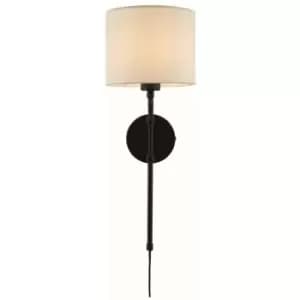 Image of Searchlight Munich Adjustable Wall Light, Matt Black, Linen Shade
