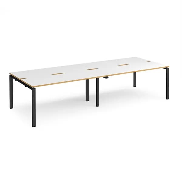 Image of Adapt 4 Person Cluster Bench Black Frame Office Desking - 3200mmx1200mm - White Oak