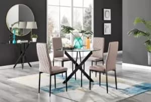 Image of Novara 4 Seater Black Leg Round Glass Dining Table & 4 Milan Faux Leather Black Leg Chairs