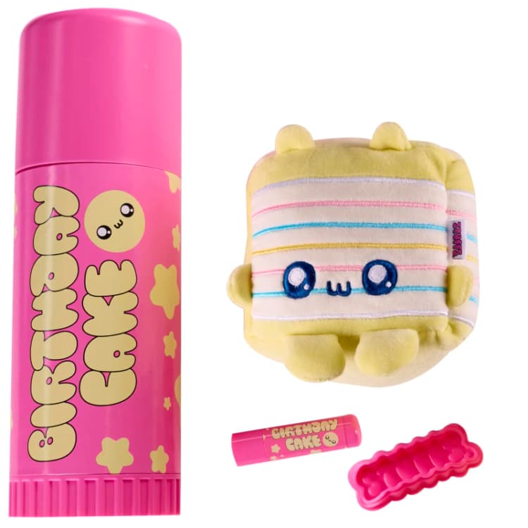 Image of Trendy Self-Care Toycessories. Stuffie & Matching Lip Balm Set with lip balm holder and storage case. (assorted) Styles Vary