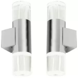 Image of 2 PACK IP44 Accent LED Light Steel Double Glass Up Down Wall Lamp Porch Garden