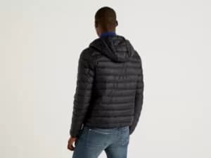 Image of Benetton, Black Lightweight Puffer Jacket With Hood, taglia S, Black, Men