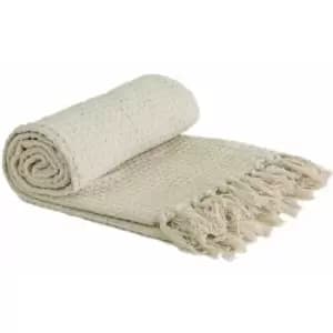 Image of Throw Blanket Sofa Bed Throwover 100% Cotton Recycled Honeycomb Ivory 70x100'