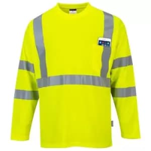 Image of Portwest - S191YERL - sz L Hi-Vis Long Sleeve Pocket T-Shirt - Yellow - Yellow