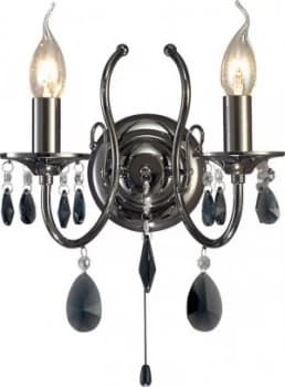 Image of Wall Lamp 2 Candle Light Black Chrome, Crystal