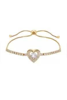 Image of Gold Plate Cubic Zirconia Heart Toggle Bracelet