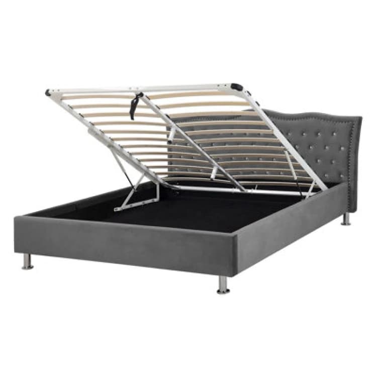 Image of Beliani Ottoman Bed Velvet Metz 140 X 200 Cm (Eu Double) Dark Grey