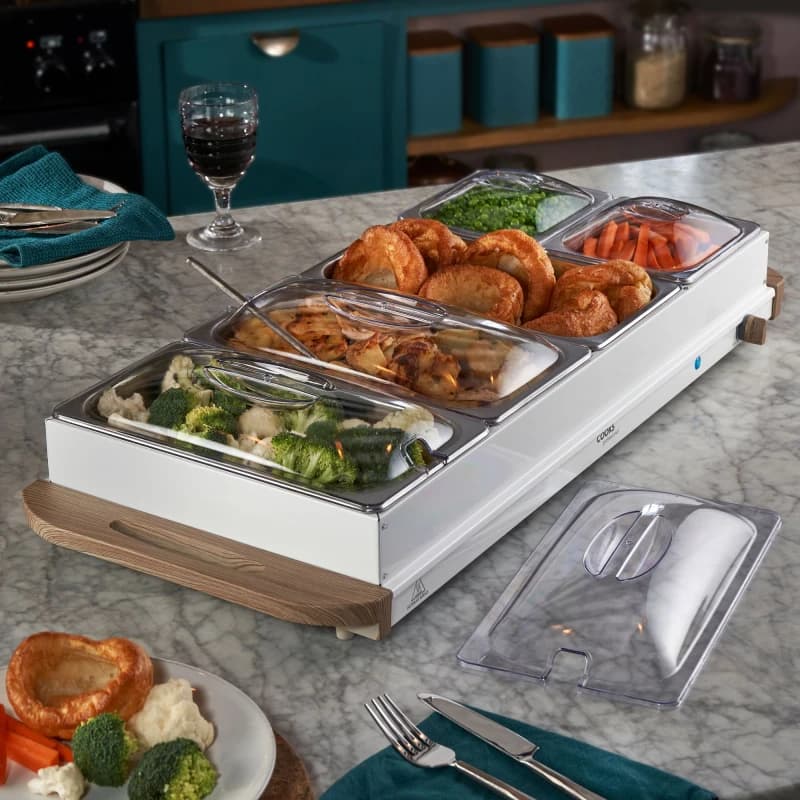 Image of Cooks Professional 5-Section Buffet Warmer 9.6L with Hotplate Function & Adjustable Temp in White White Unisex