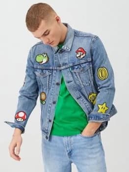 Image of Levis Logo Gang Denim Trucker Jacket - Blue Size M Men