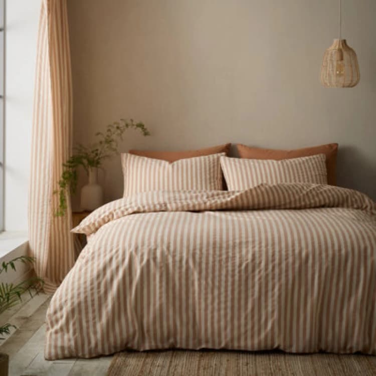 Image of Pineapple Elephant Cotton Rich Woven Stripe Duvet Cover Bedding Set Clay