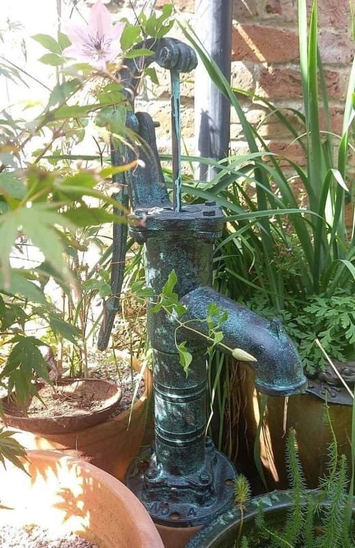 Image of Inspirational Gifting Garden Hand Water Pump Garden Ornament Cast Iron in Bronze Bronze Unisex