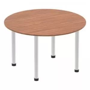 Image of Impulse 1200mm Round Table Walnut Top Brushed Aluminium Post Leg