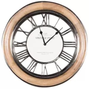 Image of Celestial Polished Nickel & Mango Wood Round Wall Clock