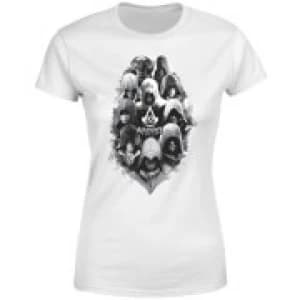 Image of Assassins Creed Greyscale Hooded Faces Womens T-Shirt - White