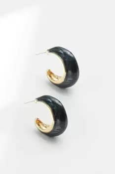 Image of Gold Plated Black Statement Hoop Earrings