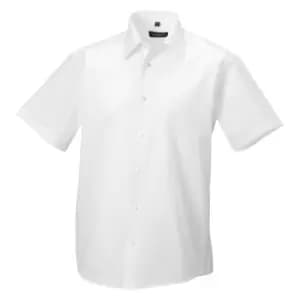 Image of Russell Collection Mens Short Sleeve Tailored Ultimate Non-Iron Shirt (14.5inch) (White)