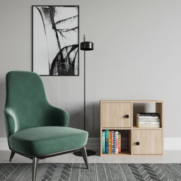 Image of Decorotika Tuttle 2-Tier And 2 Cabinets Bookcase Oak