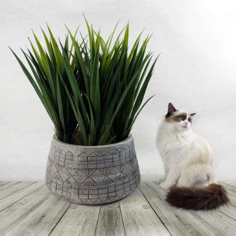 Image of Leaf Large Composite Embossed Planter Grey