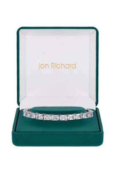 Image of Jon Richard Rhodium Plated Cubic Zirconia Baguette Bracelet - Gift Boxed Silver